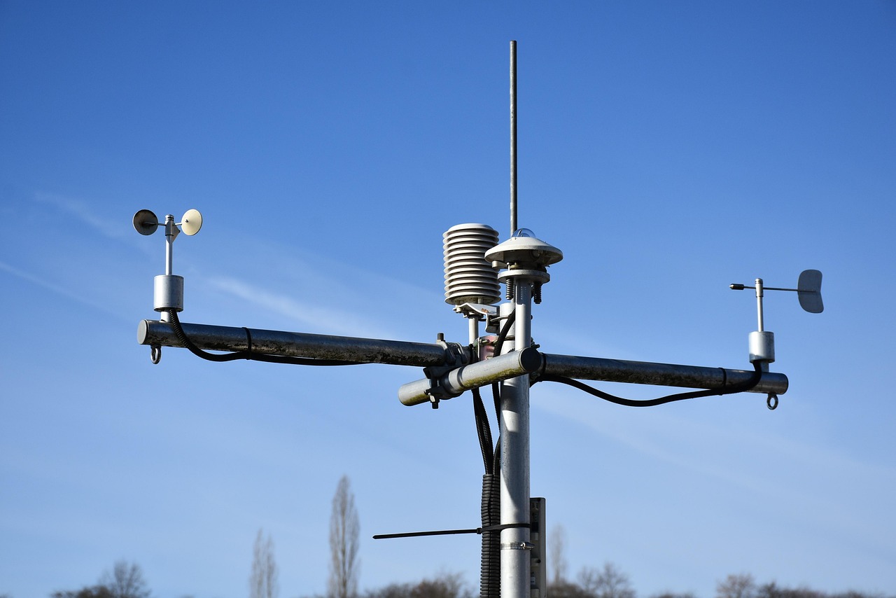 Stacja meteorologiczna z anemometrem i czujnikami pogody, do prognozy pogody na wrzesień.