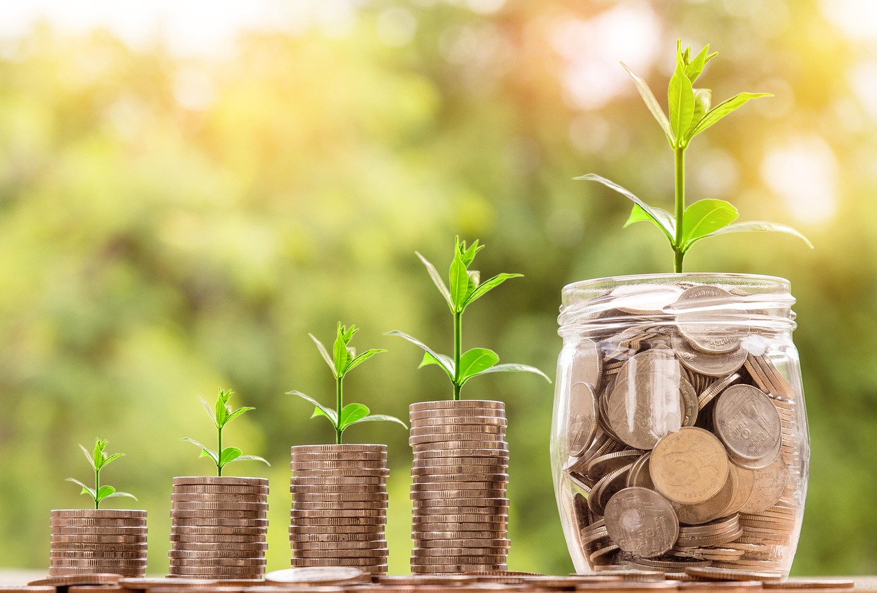 Wzrost finansowy: monety i sadzonki symbolizujące stabilność rynków i wpływ Sekretarza Skarbu.