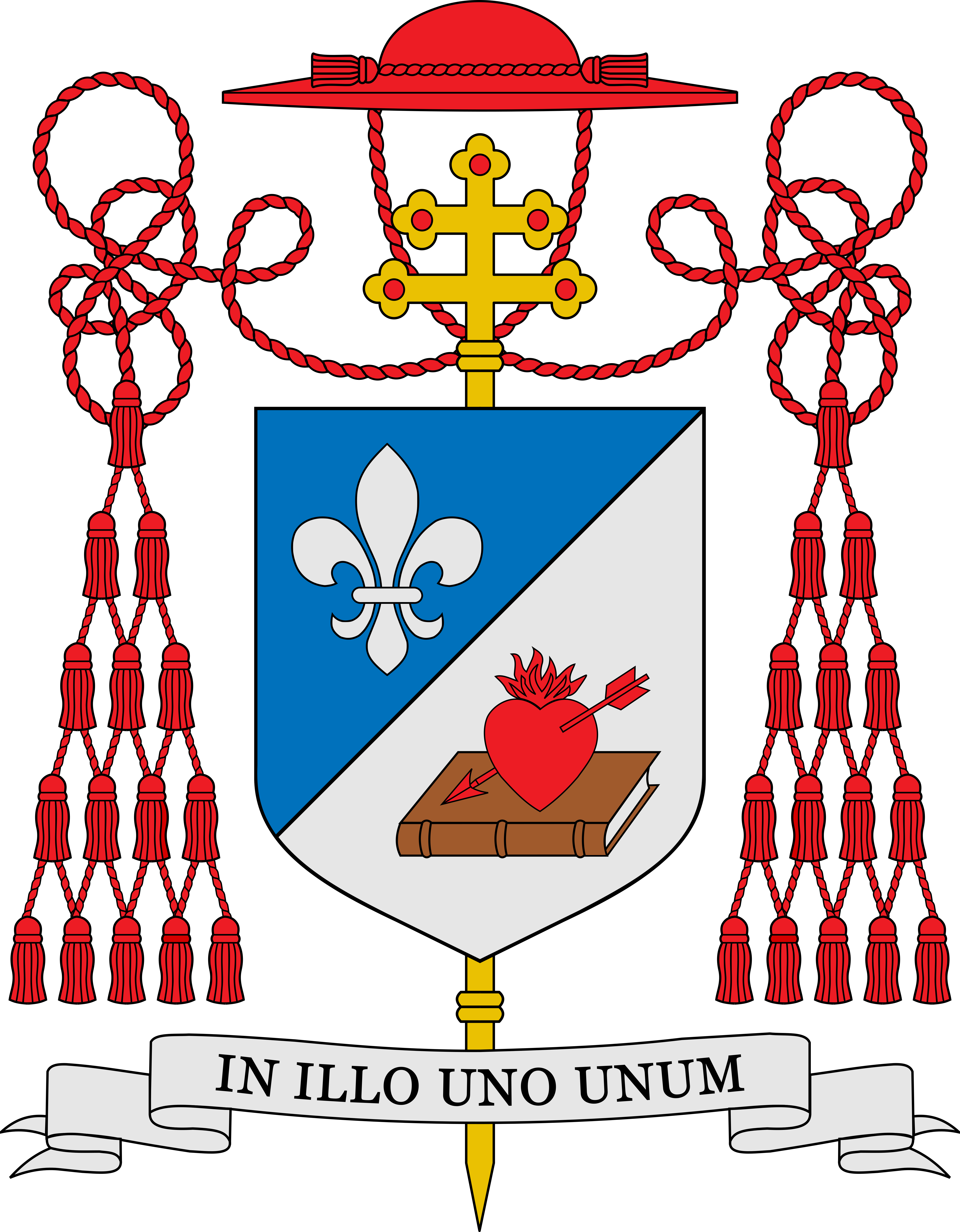 Herb papieski z krzyżem, lilią i sercem przebitym strzałą, symbolizujący stanowisko Watykanu w polityce migracyjnej.