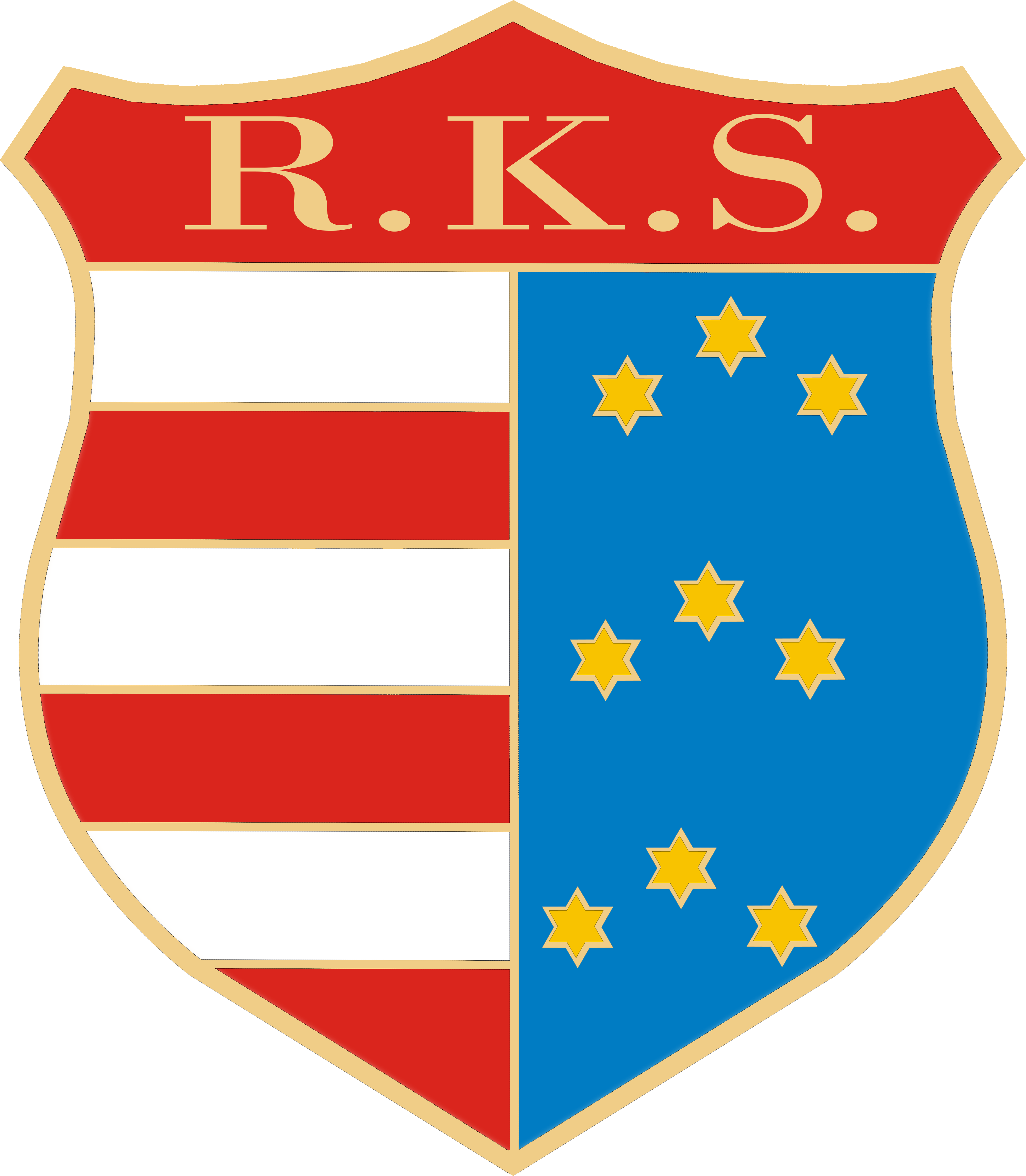 Herb Radomiaka Radom, klubu Ekstraklasy, z literami R.K.S. i gwiazdami.