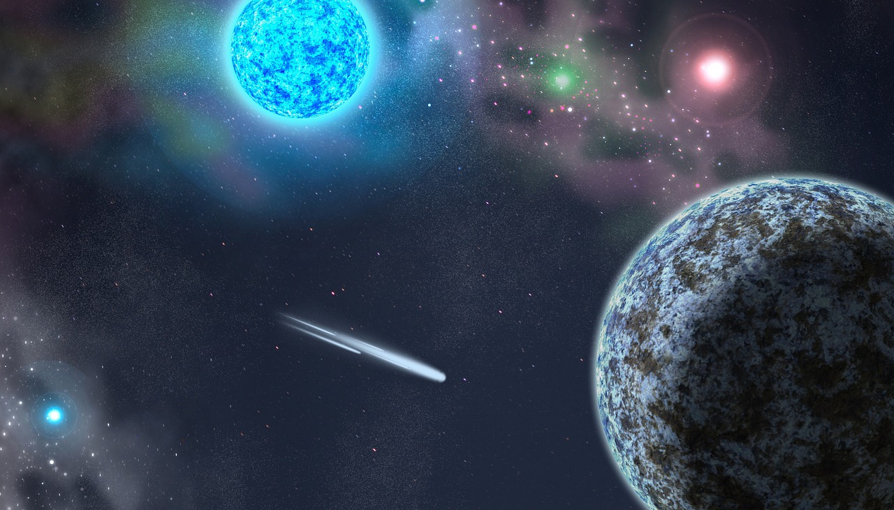 Asteroida 2025 TF przelatuje obok Ziemi, przedstawiona jako smugę światła na tle kosmosu z planetą.