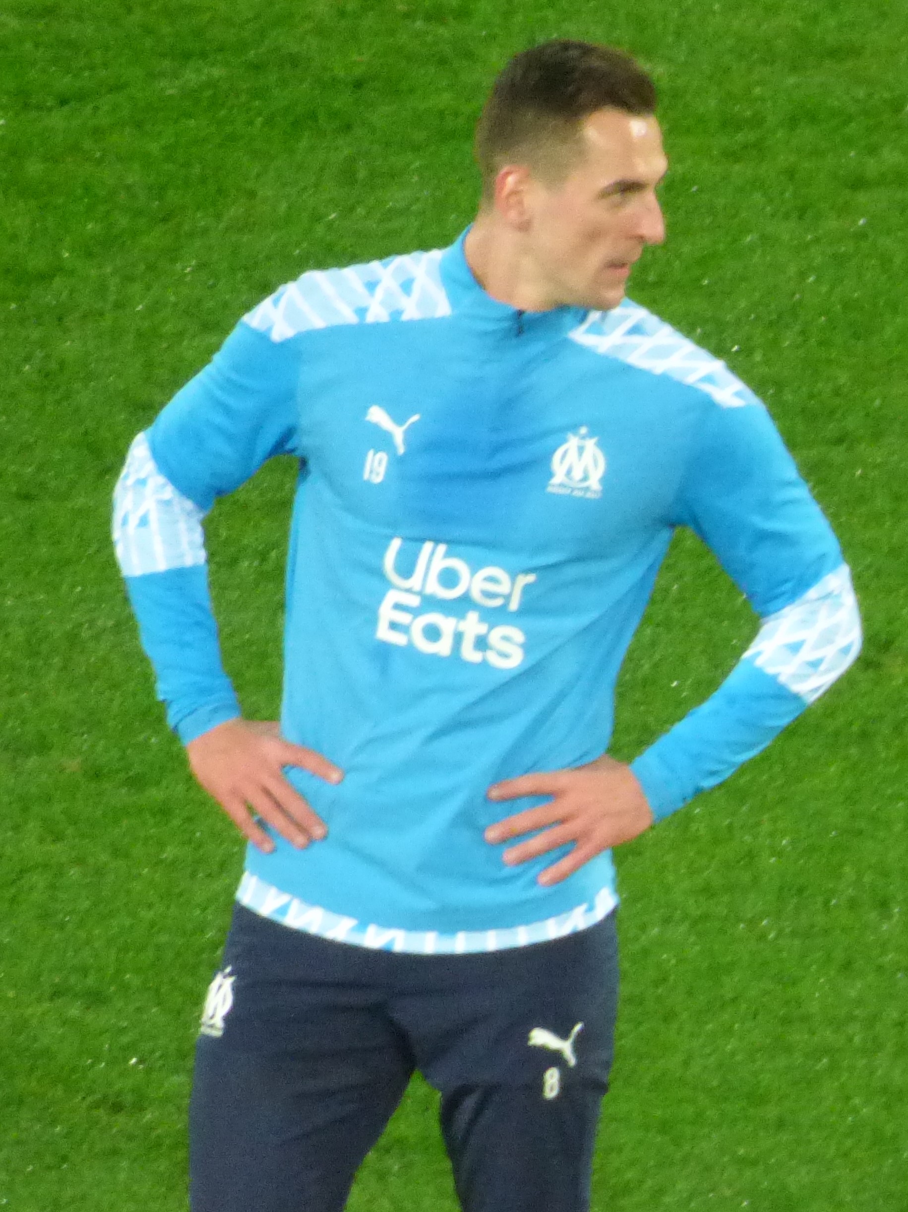 Arkadiusz Milik w stroju Olympique Marsylia, walczący o powrót do formy po kontuzji.