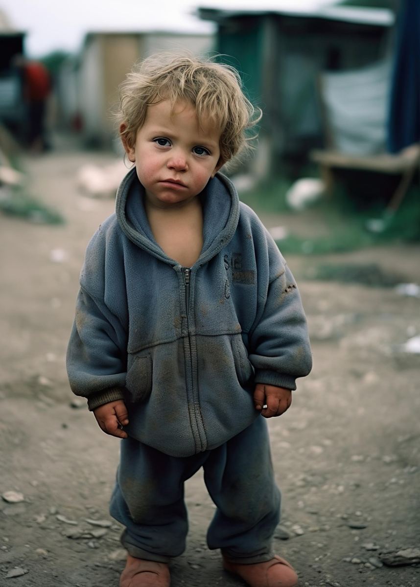 Matka i dzieci przy ognisku: Analiza kryzysu uchodźczego w sercu miasta