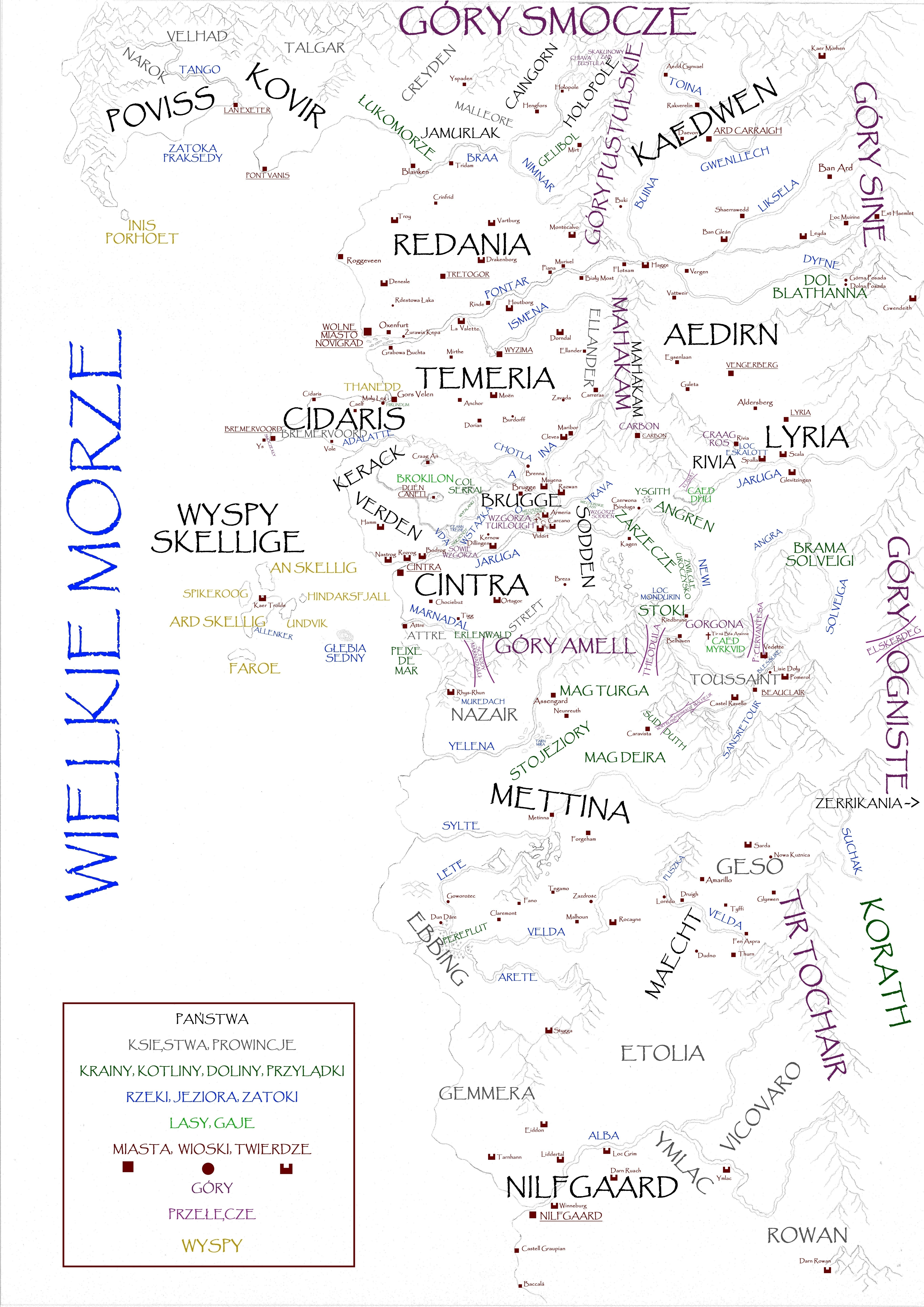 Mapa świata Wiedźmina - kontekst gry Reigns: The Witcher.